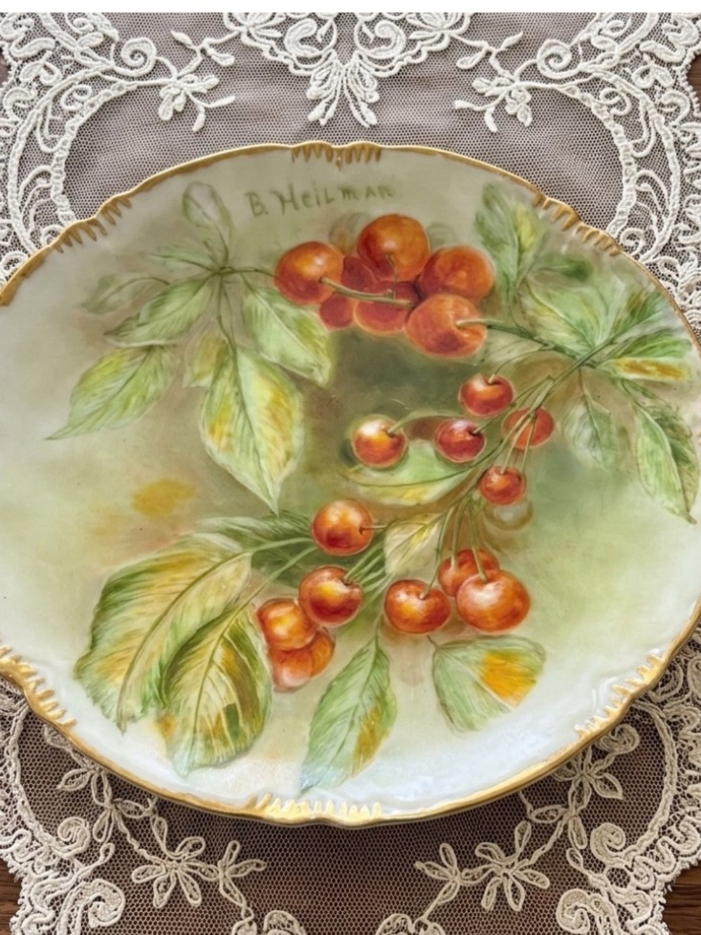 Haviland France VintagePorcelain Serving Plate with Red Cherries &Green Leaves
